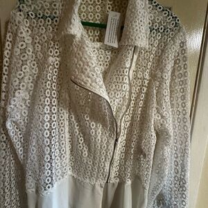 Truth + Style Eyelet White Jacket w/chiffon trim